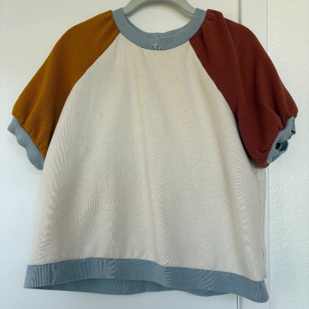 Madewell‎ Colorblock Puff Sleeve Sweatshirt Top, Short-Sleeve, in Cream, Medium